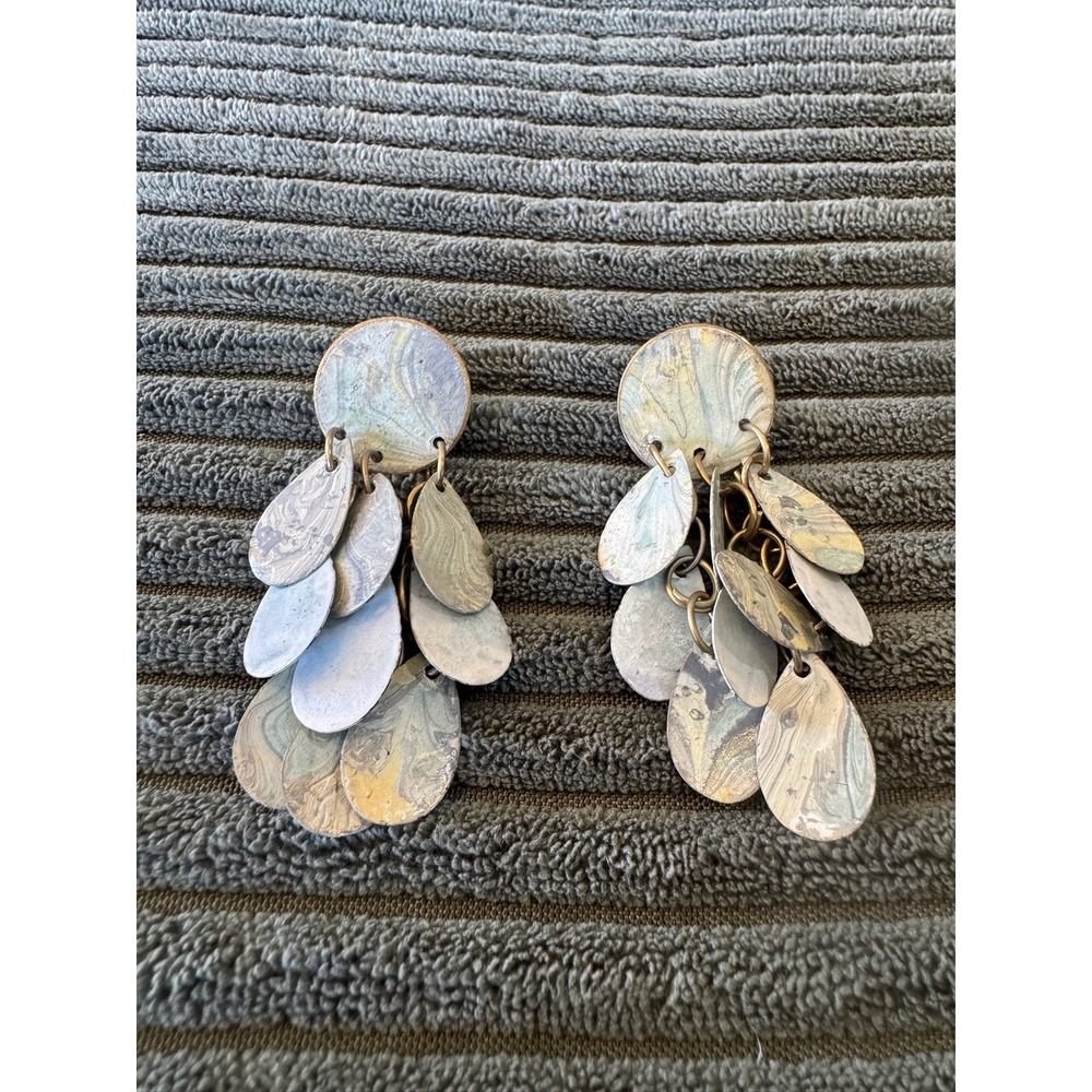 Dangle Earrings Marble Swirl Teardrop Disc Statement Fashion Jewelry - Picture 1 of 8